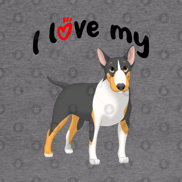 I Love My Black, Tan & White Bull Terrier Dog by millersye